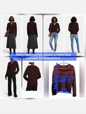 Theory Cable Knit Polo Sweater in Felted Wool Cashmere Size Relaxed-Fit S